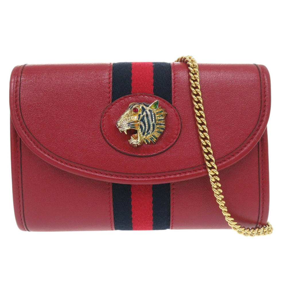 Gucci Raja Web Stripe Chain Shoulder Bag Leather Canvas Red Navy Blue